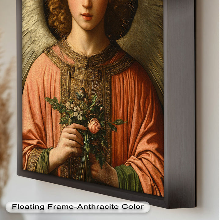 Angel Holding Flowers Wall Art – Religious Oil Painting