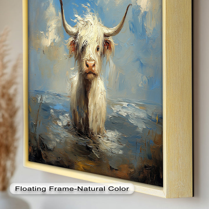 Highland Cow in Coastal Waters – Animal Oil Painting