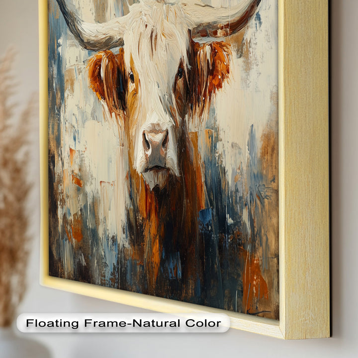 Highland Cow with White Horns – Animal Oil Painting