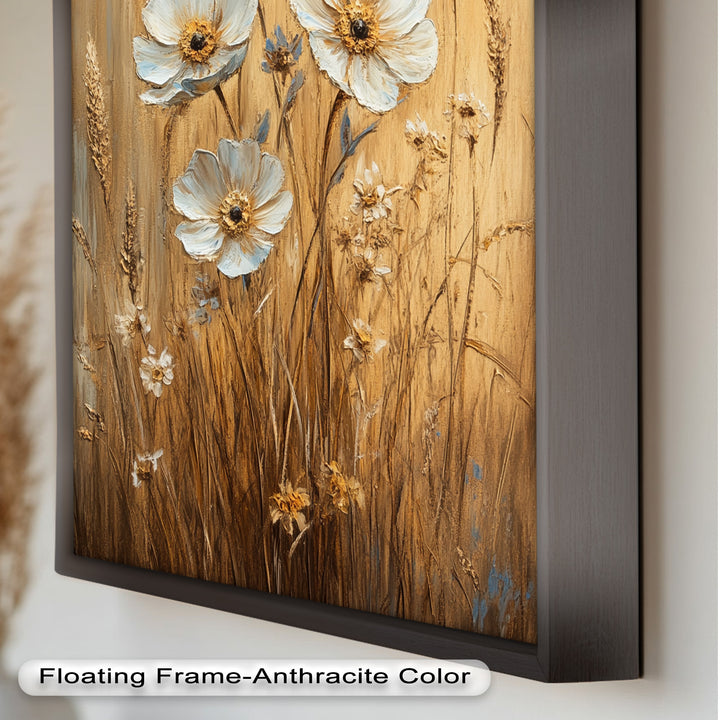 White Wildflowers in Wheat Field - Oil Painting