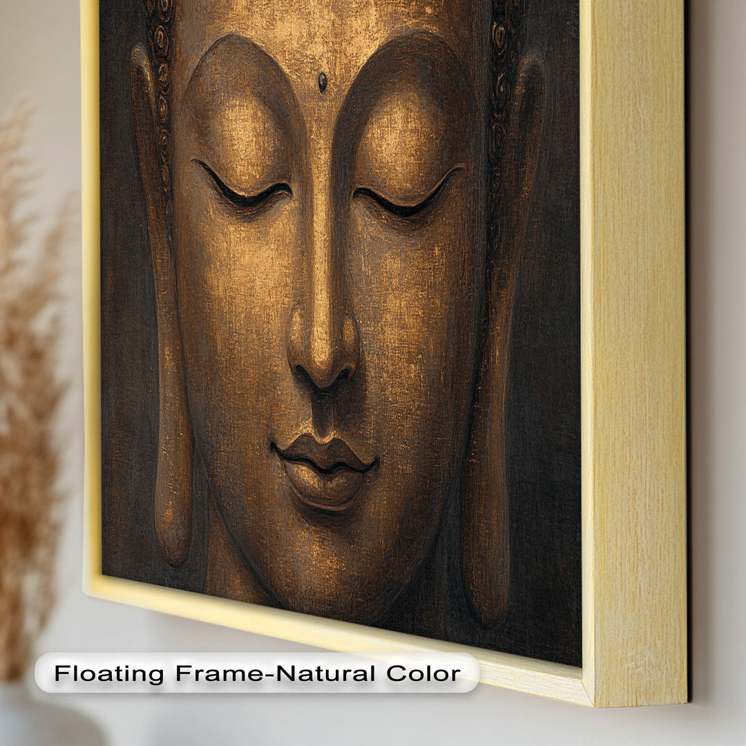 Golden Buddha Face Wall Art – Religious Oil Painting