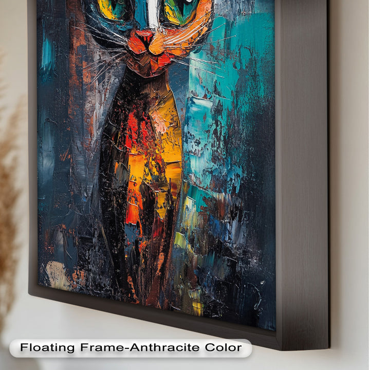 Abstraktes Katzenportrait mit Neonfarben - Tierölgemälde