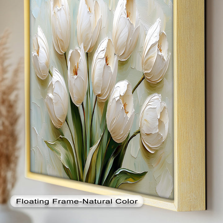 Whispers of Spring – Creamy White Tulip Bouquet Flower Oil Painting