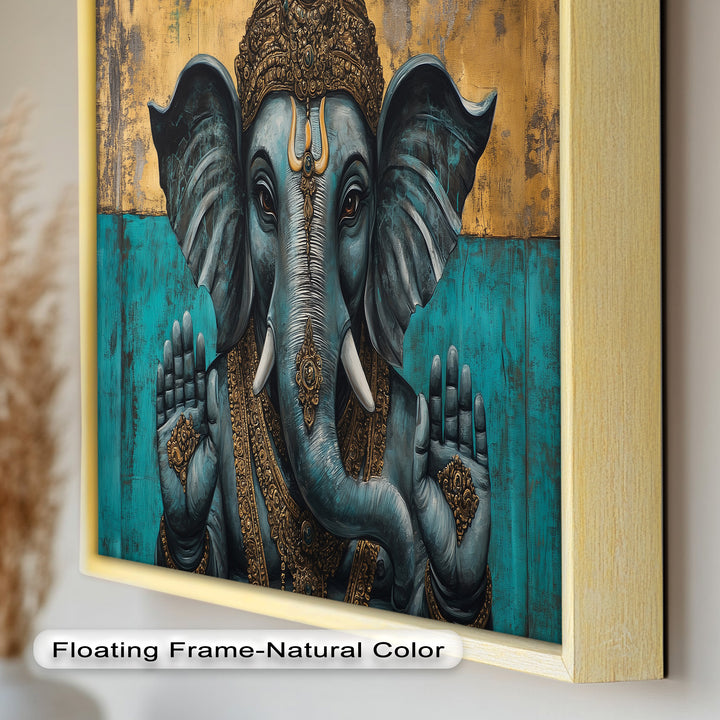 Blaue Ganesha Wandkunst – Religiöses Ölgemälde