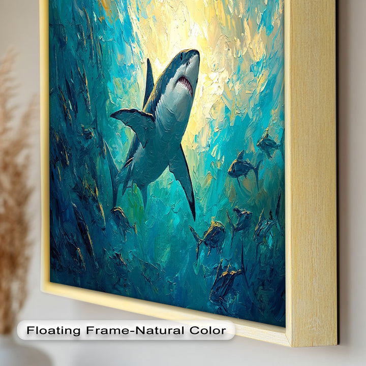 Great White Shark in Sunlit Ocean Depths – Animal Oil Painting