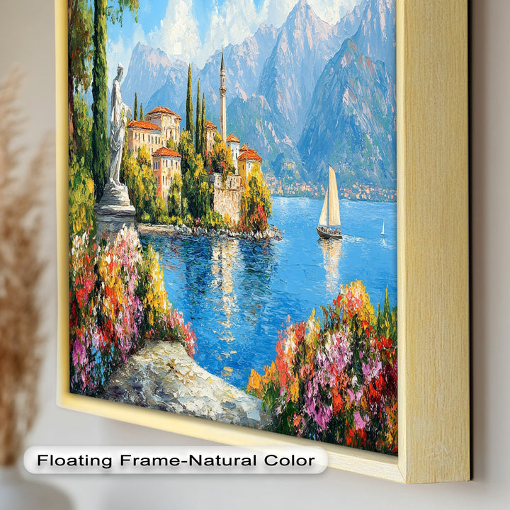 Colorful Italian Lake Town Wall Art – Landscape Oil Painting