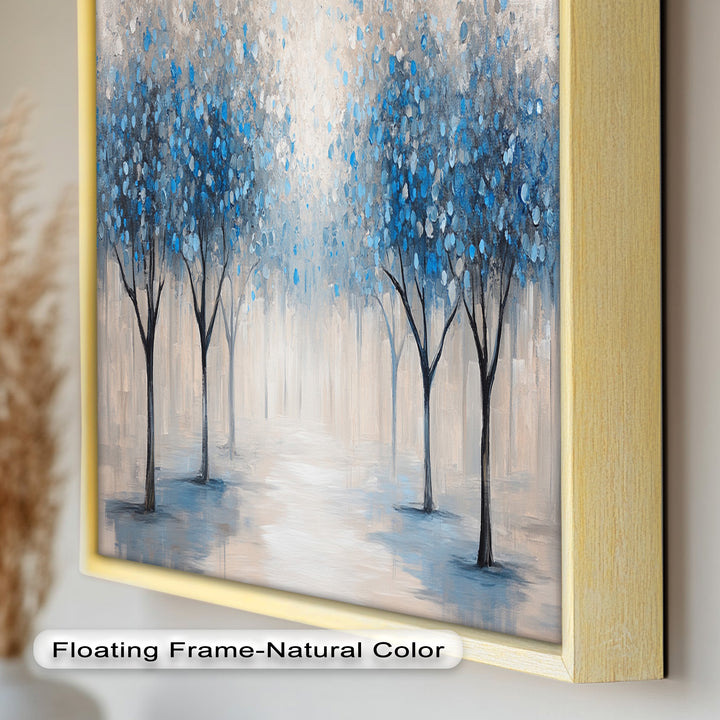 Misty Blue Blossom Trees Wall Art – Floral Oil Painting