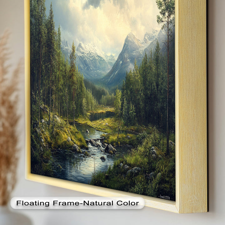 Wald, Berg, Fluss Wandkunst – Landschaftsölgemälde