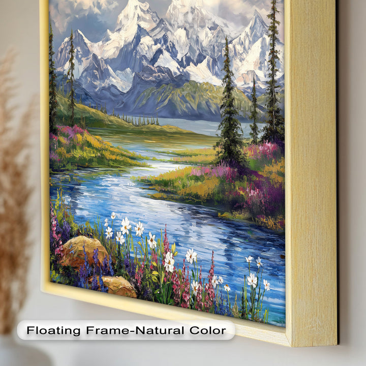 Vintage Mountains & River – Framed Oil Painting