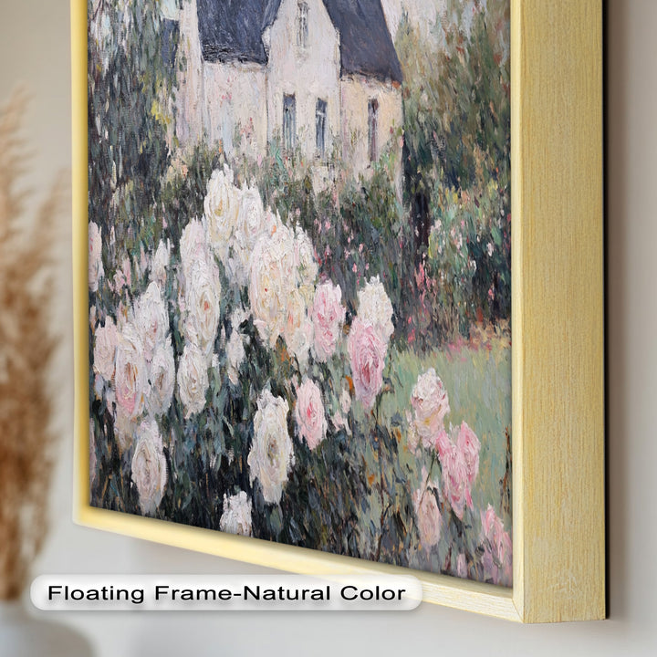 Cottage Garden Roses – Impressionist Floral House Scene Oil Painting