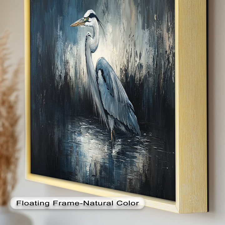 Heron in Misty Marshland – Animal Oil Painting