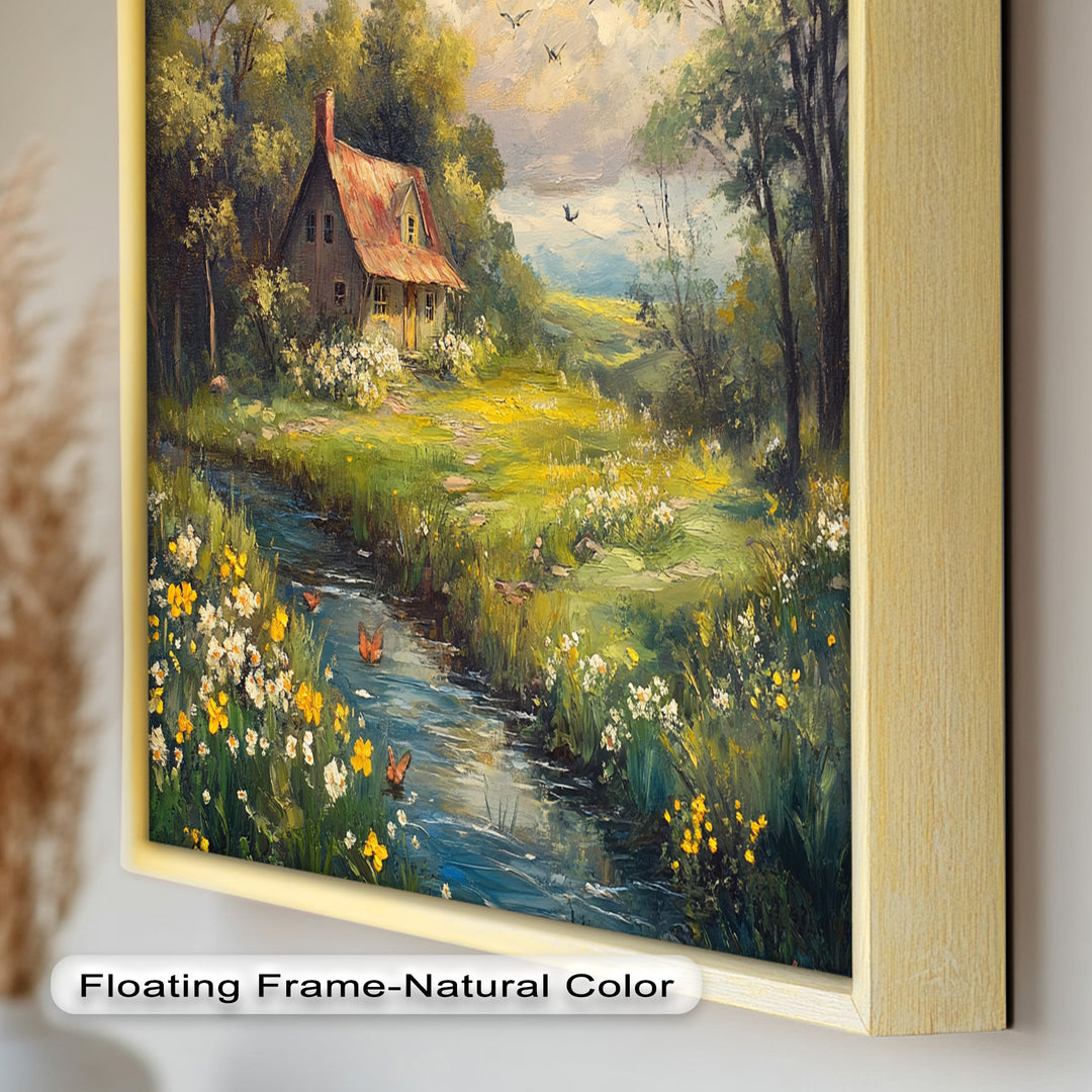 Vintage Frühlingslandschaft – Gerahmtes Ölgemälde