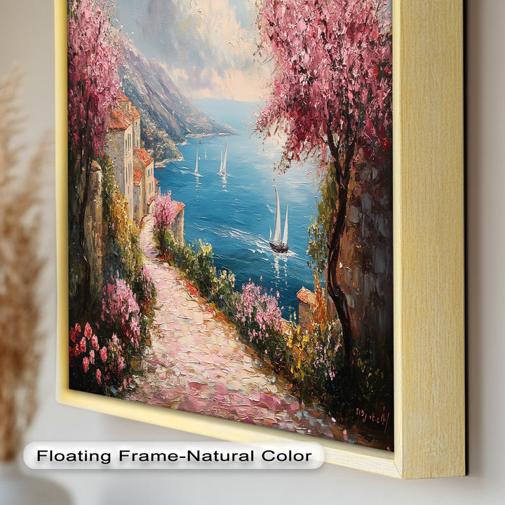 Incredible Sea Street & Spring Blossoms – Coastal Charm Oil Painting