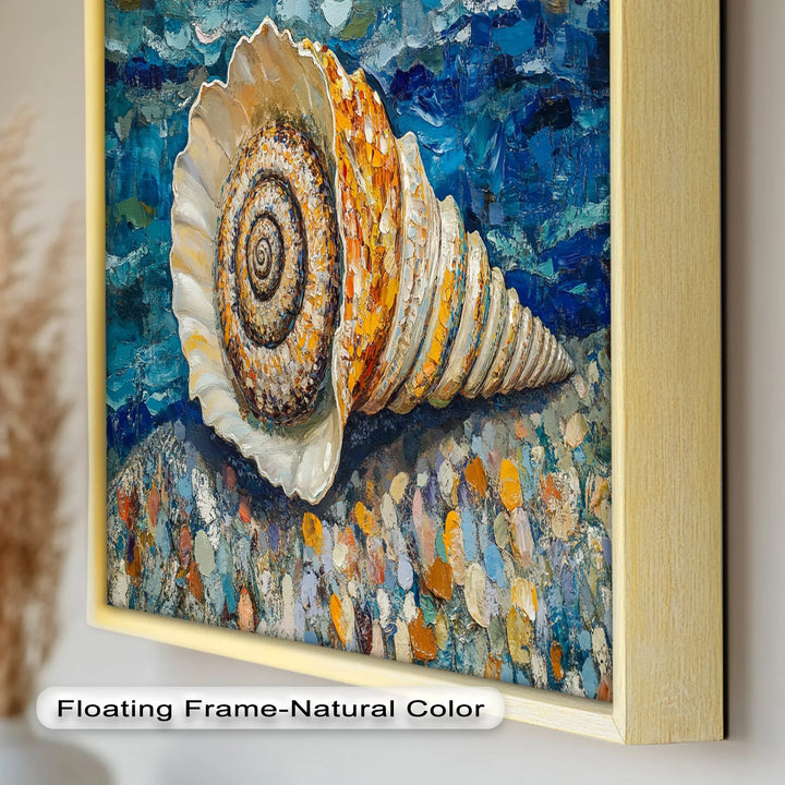 Whispers of the Sea – Spiral Shell on Coastal Shoreline Oil Painting - MyPhotoStation