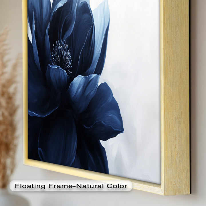 Midnight Bloom Wall Art – Navy Blue Floral Oil Painting
