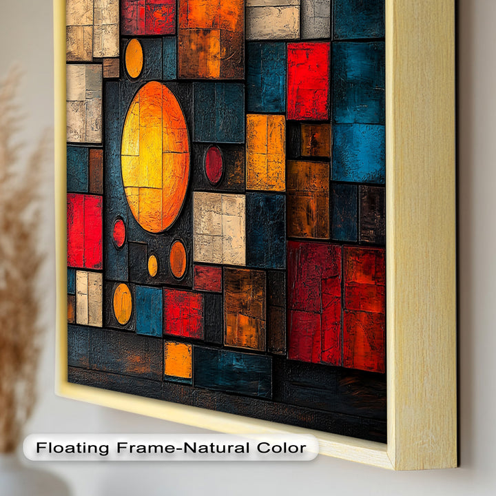 Geometrische Sunburst Fusion – Farbenfrohe Ölgemälde