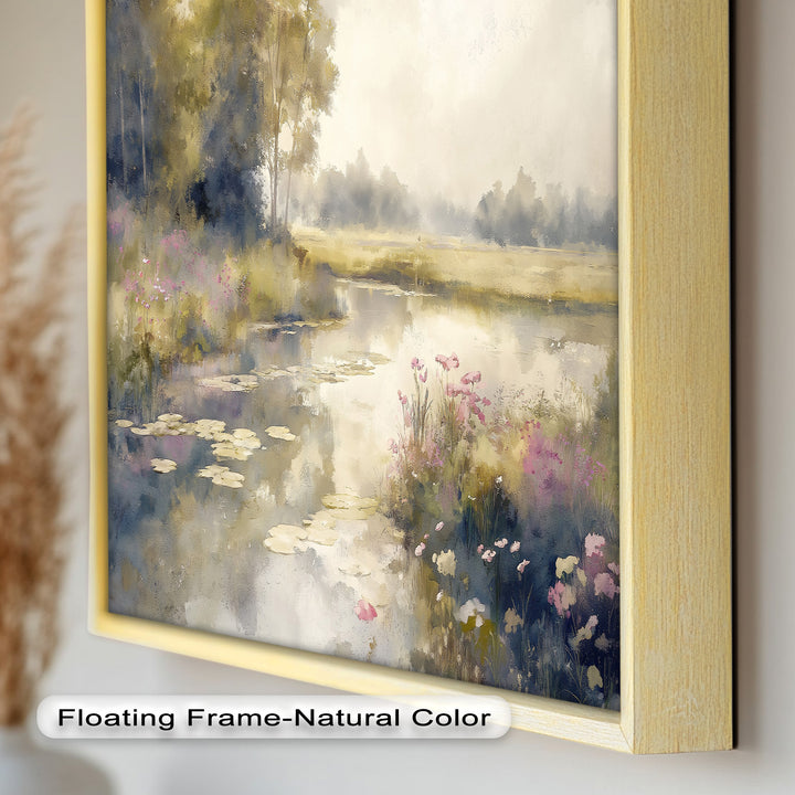 Soft Floral Riverside Wall Art – Romantic Nature Oil Painting