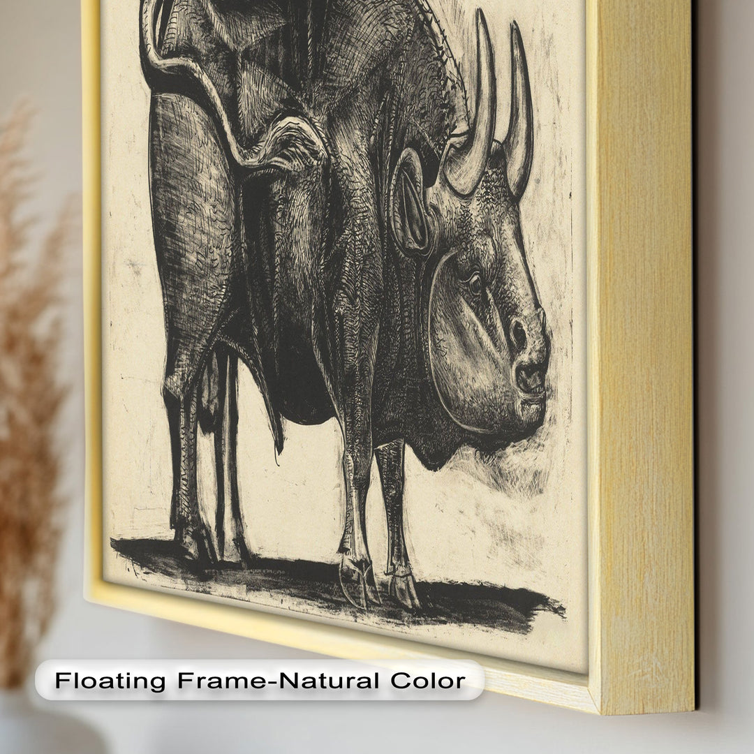 Expressive Bull Figure with Bold Linework – Figurative Oil Painting