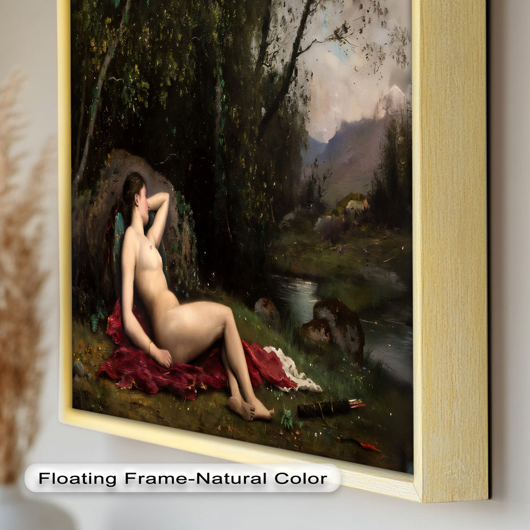 Reclining Diana – Classical Goddess in Nature Renaissance Oil Painting