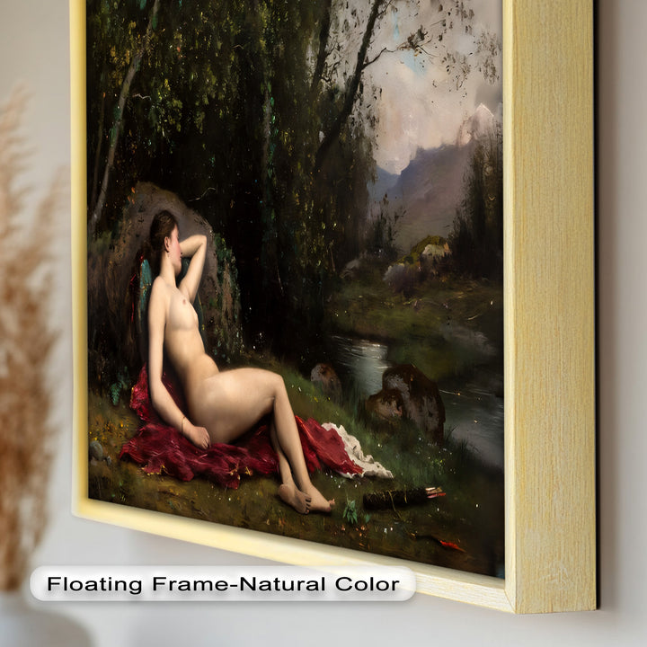 Reclining Diana – Classical Goddess in Nature Renaissance Oil Painting