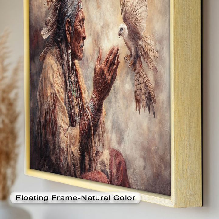 Whisper to the Spirit – Native Elder and Falcon Oil Painting