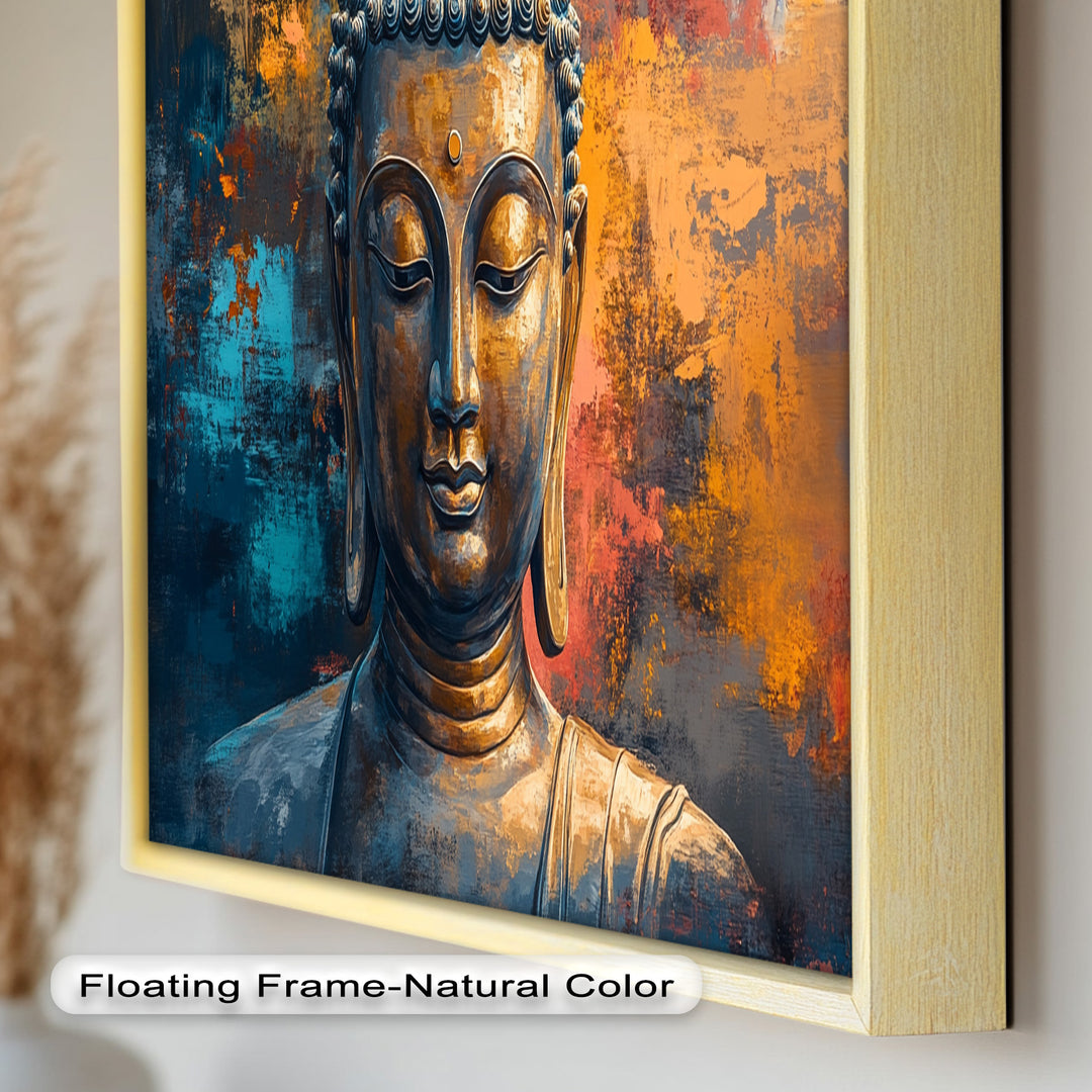 Vibrant Buddha Portrait Wall Art – Religious Oil Painting