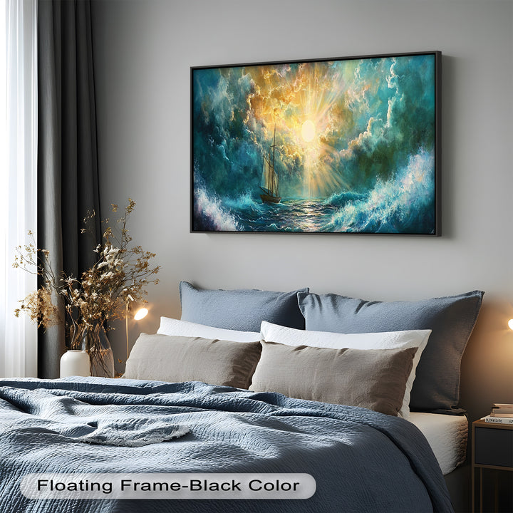 Golden Sun & Sea – Boat Oil Painting