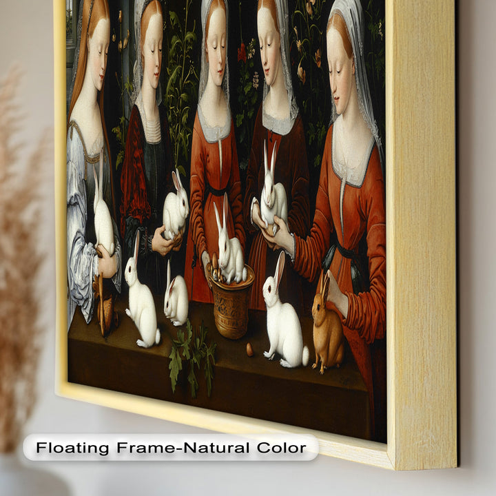Maiden Garden Gathering – Renaissance Rabbit Portrait Oil Painting
