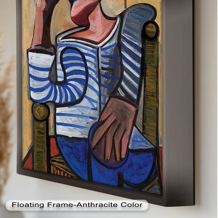 Melancholy in Stripes – Seated Man with Blue Shirt Picasso Oil Painting
