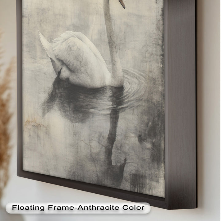 Silent Grace – Monochrome Swan on Still Water Oil Painting