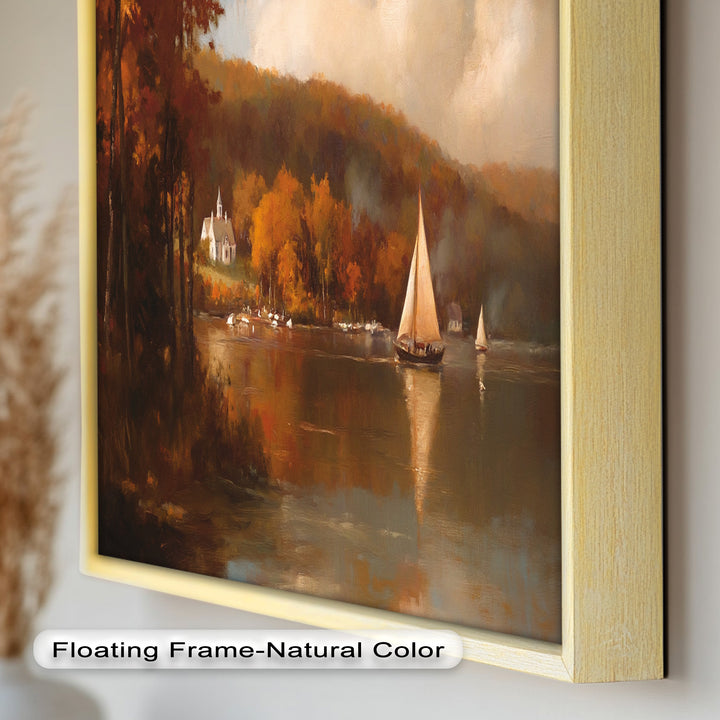 Herbstliche Segelreflexionen – Klassisches Ölgemälde des Hudson River