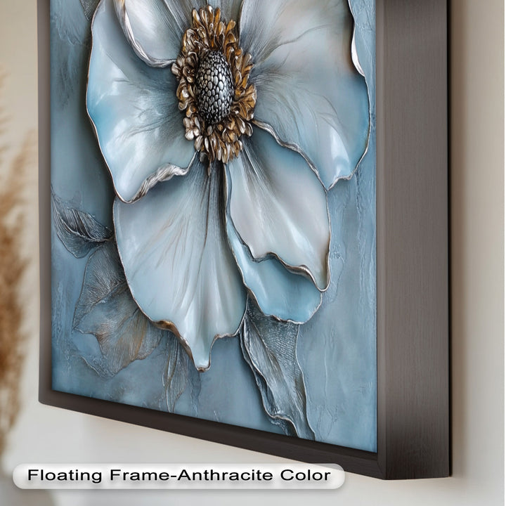 Blue Mist Bloom – Sculptural Petal Flower Oil Painting