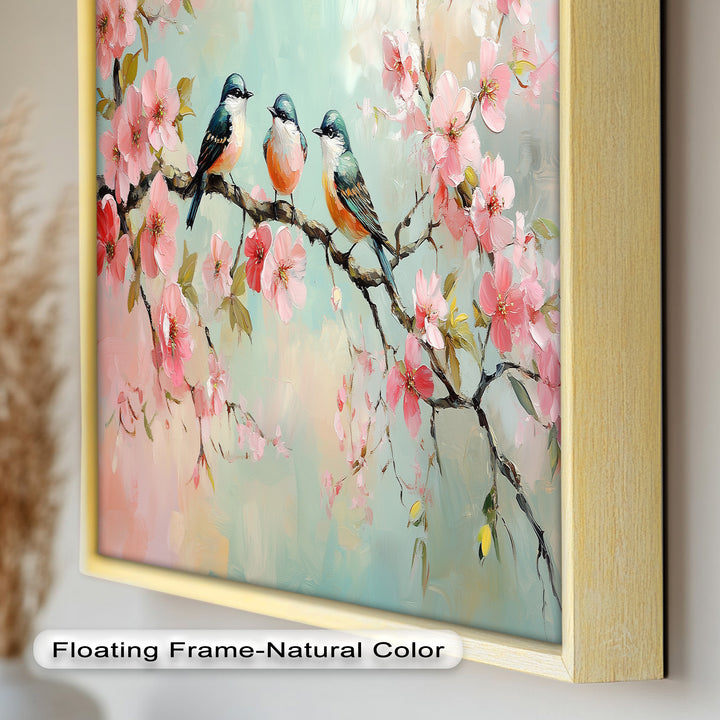 Three Birds Among Blossoms – Animal Oil Painting