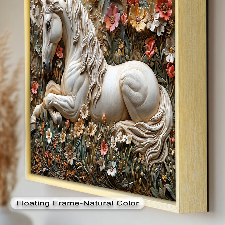 Rock Texture Flower Horse – Elegant Equine Oil Painting
