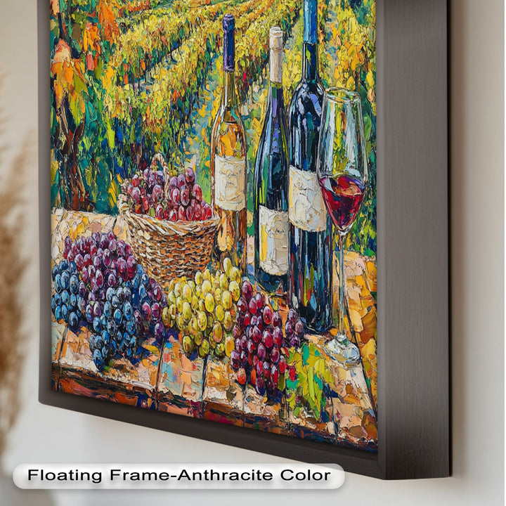 Wine Bottles and Grapes in Sunlit Fields - Still Life Oil Painting
