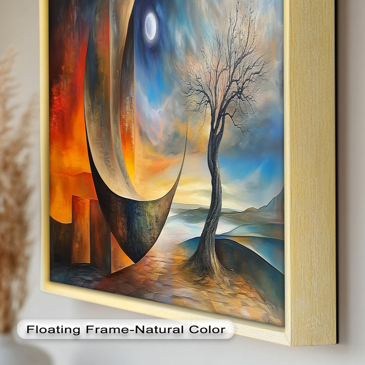Moonlit Tree and Surreal Horizon - Abstract Oil Painting