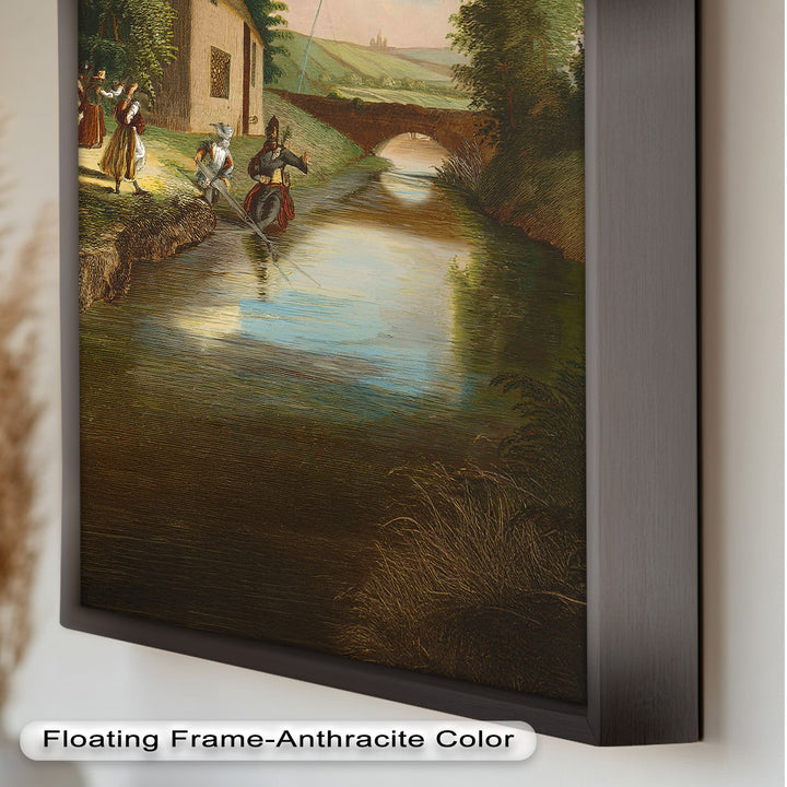 Ein Tag am Fluss – Romantisches englisches Landschafts-Historisches Ölgemälde