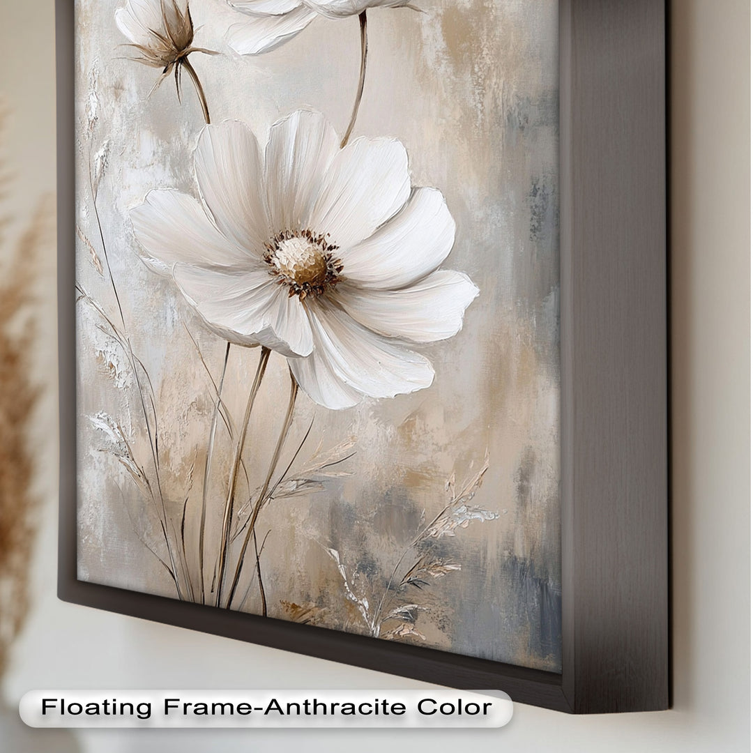 Soft Ivory Blooms – Neutral Flower Oil Painting