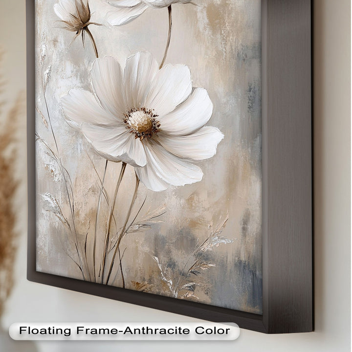 Soft Ivory Blooms – Neutral Flower Oil Painting