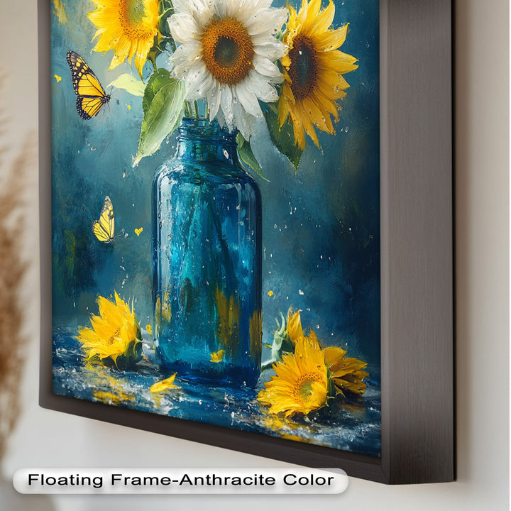 Sun-Kissed Radiance – Sunflowers in Blue Jar Flower Oil Painting