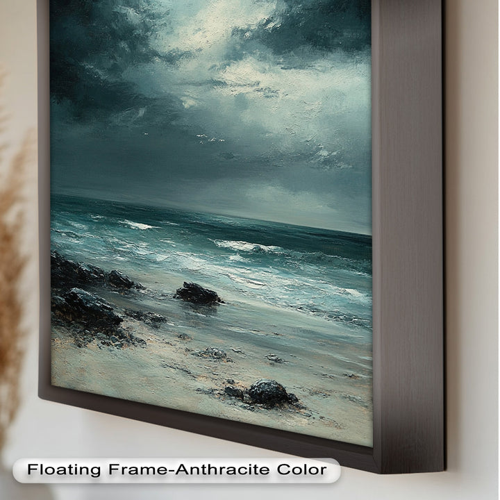 Stormy Beach Wall Art - Seascape Framed Oil Painting