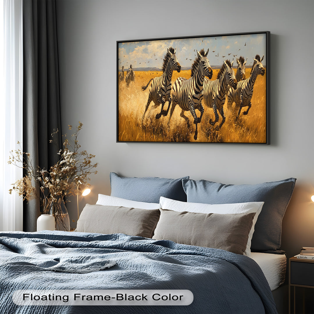 Thundering Zebra Herd – Wild Safari Oil Painting