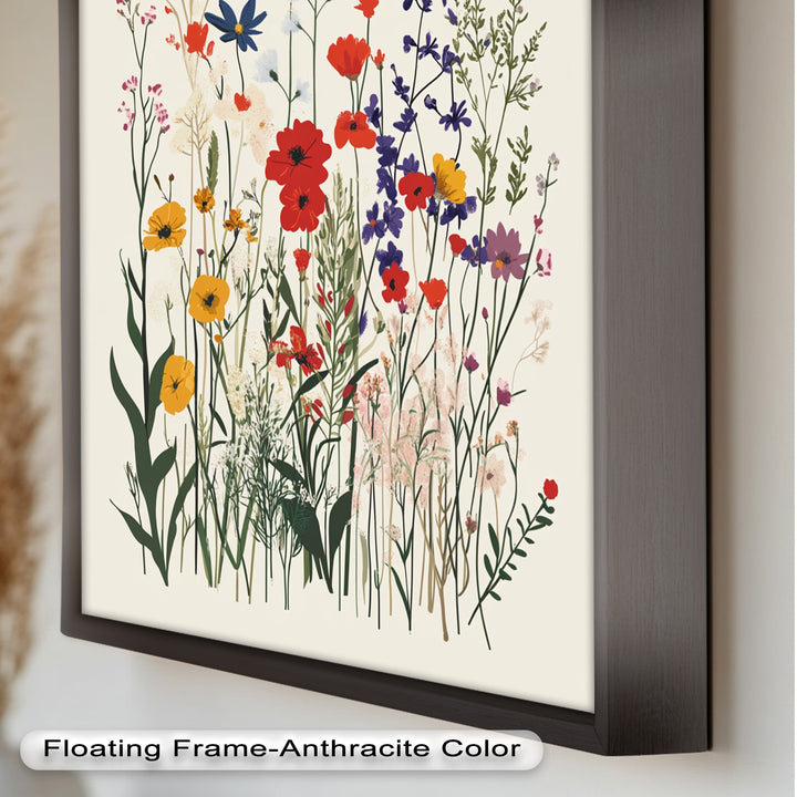 Wild Meadow Bloom – Farbenfrohes botanisches Ölgemälde im Boho-Stil