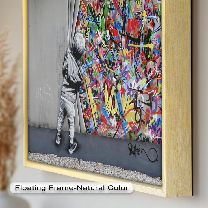 Beyond the Curtain – Banksy-Inspired Graffiti Oil Painting