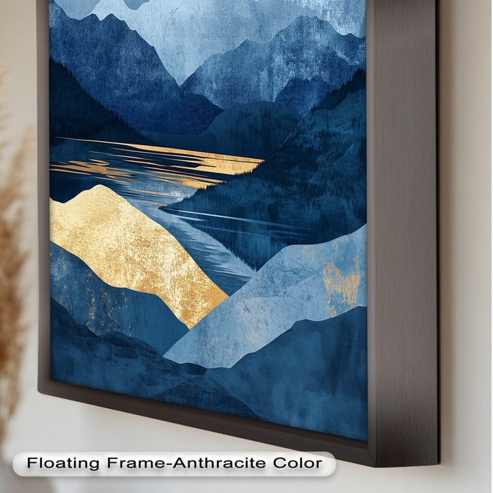 Golden Horizon – Abstract Blue Mountain Landscape Oil Painting