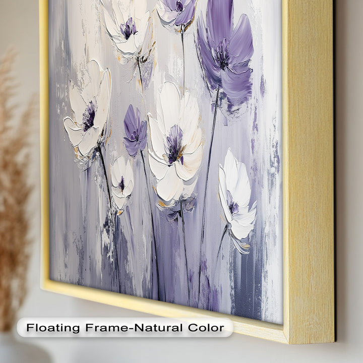 White and Purple Wildflowers in Soft Harmony - Flower Oil Painting