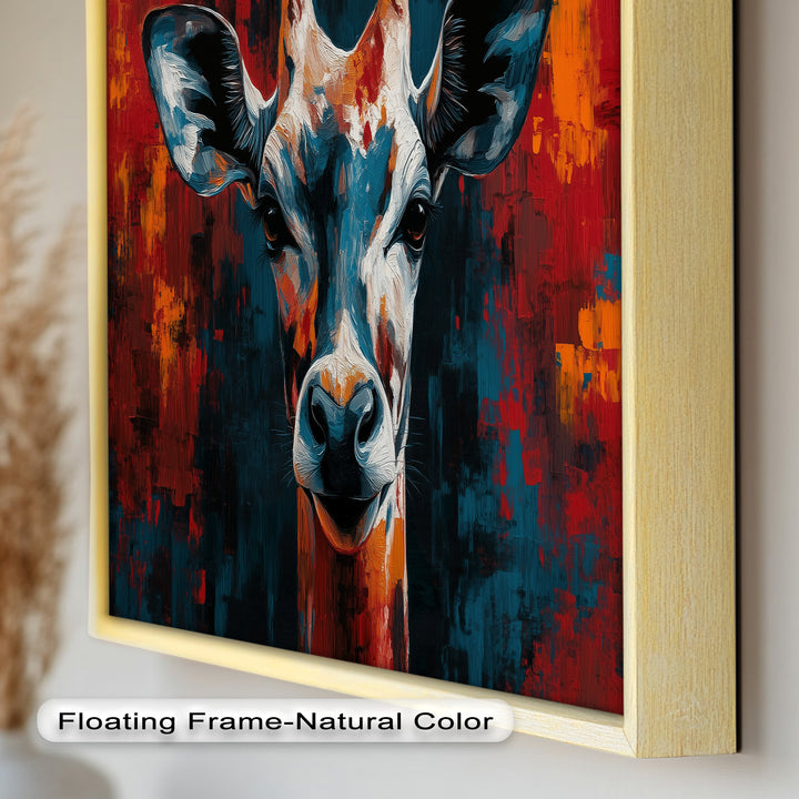 Giraffe Portrait in Abstract Flames – Animal Oil Painting