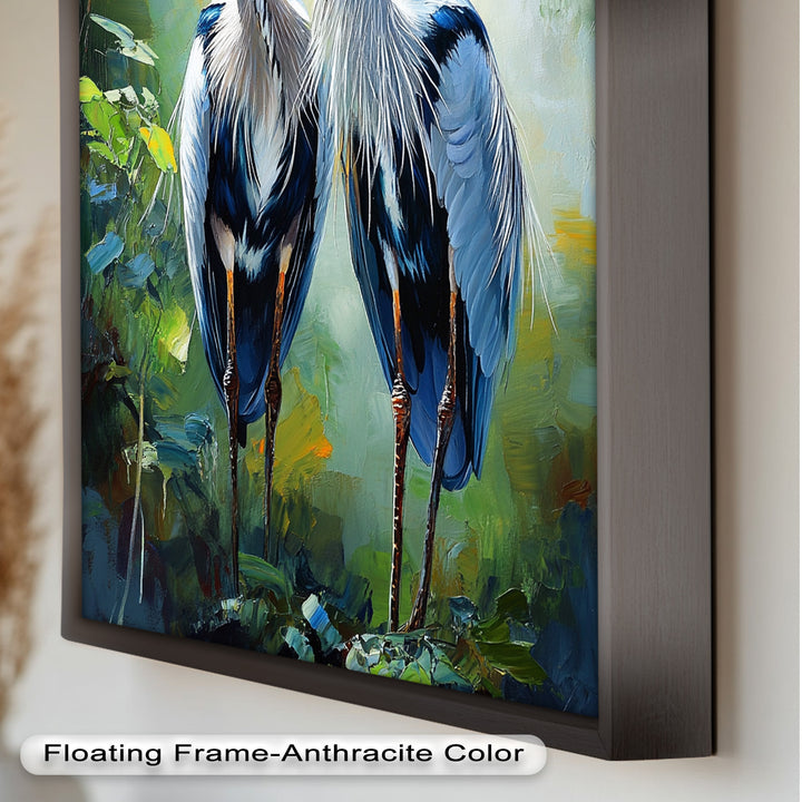 Pair of Herons in Forest Light – Animal Oil Painting