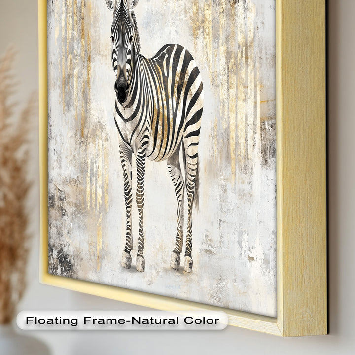 Golden Streak Zebra with Neutral Backdrop - Animal Oil Painting