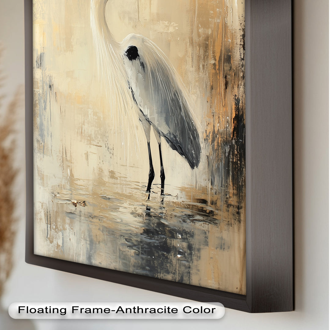 Golden Stillness – Heron in Reflective Water Oil Painting